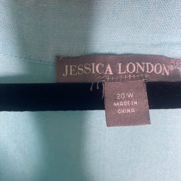 Jessica London Top Womens 20W Blue Embroidered Linen Blend Tunic Plus Size Coast - Picture 2 of 12